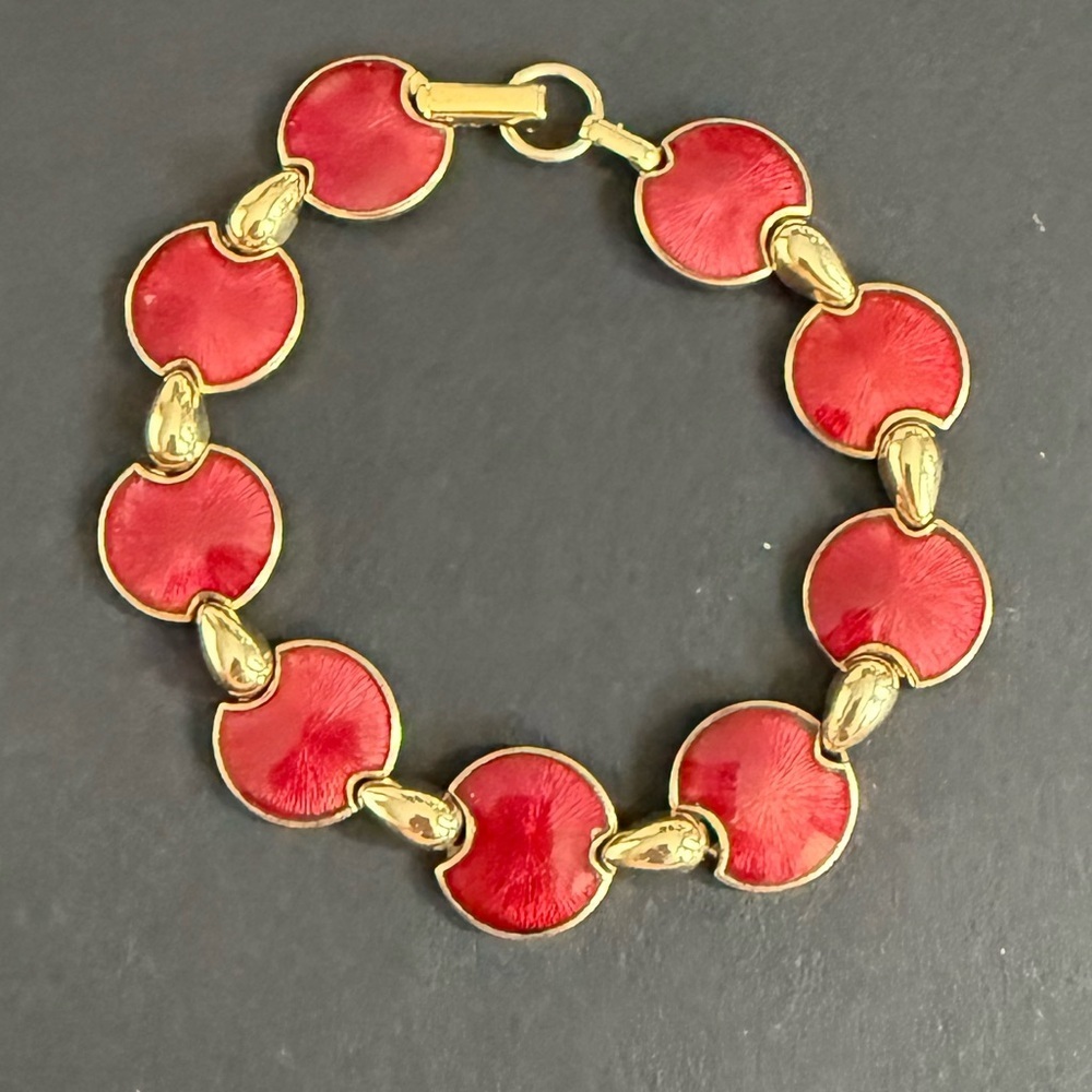 Vintage Red Enamel Link Bracelet 80’s 90’s